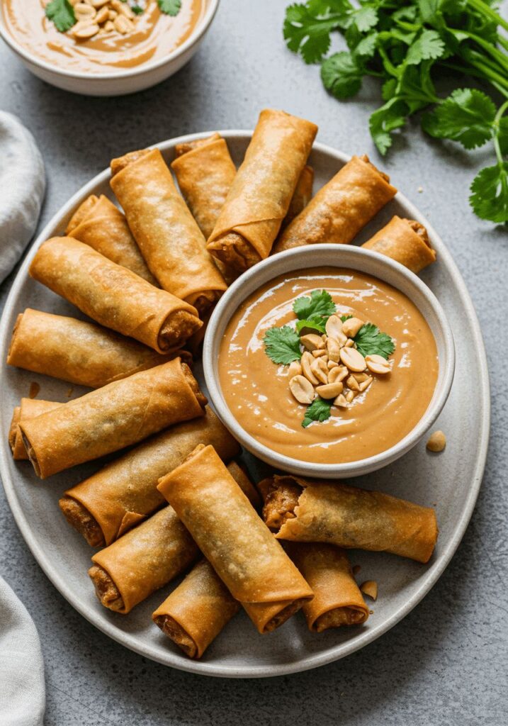 Golden crispy spring rolls made with Sagar Spring Roll Sheets, served with dipping sauce